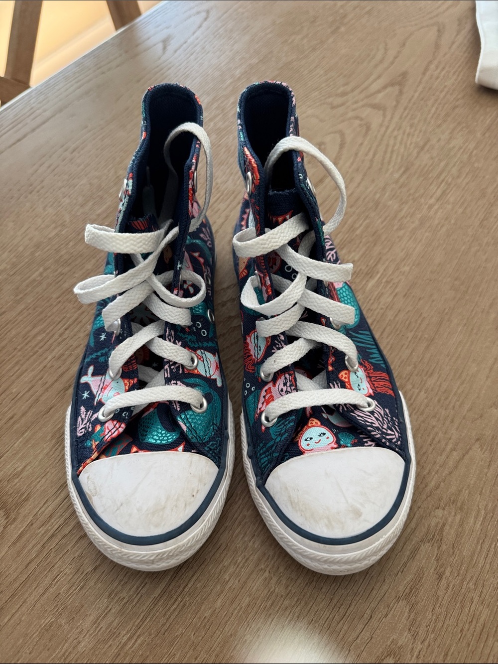 Converse All-Stars High-Top Sneakers with Teal and Coral Mermaid Print